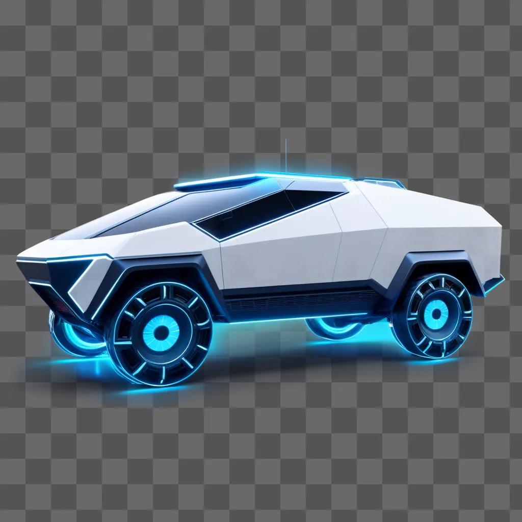 futuristic truck with a cybertruck logo