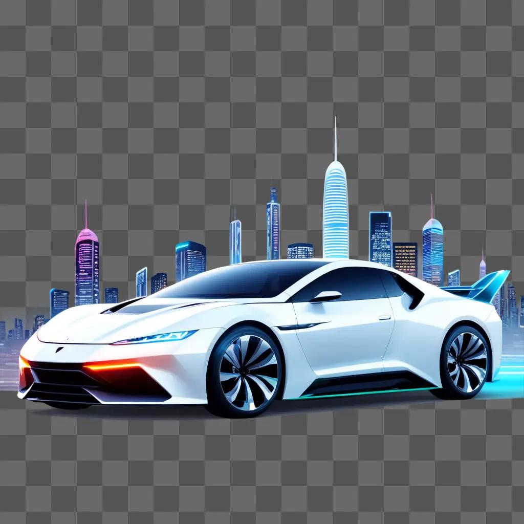 futuristic white car in a cityscape vector illustration