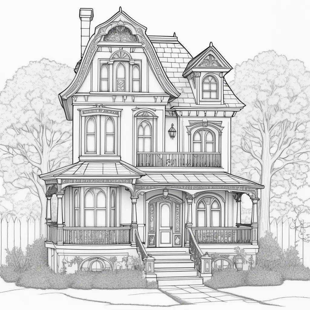 gabby dollhouse coloring page of a Victorian house