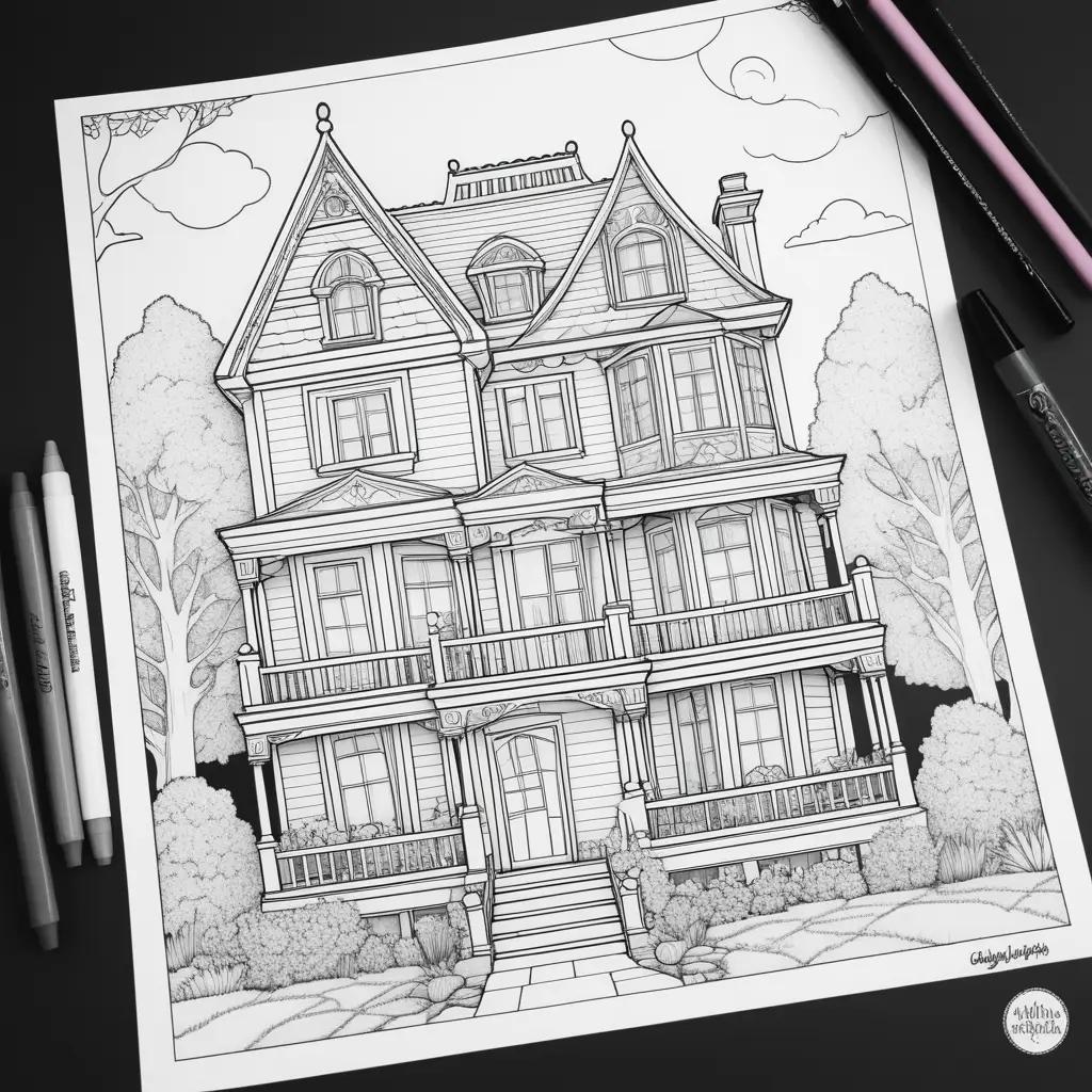 gabby dollhouse coloring page with a house on it