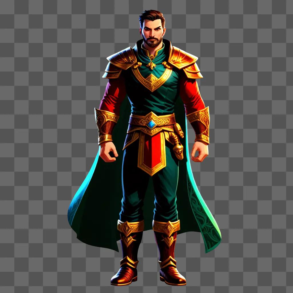 game character stands in a colorful pose