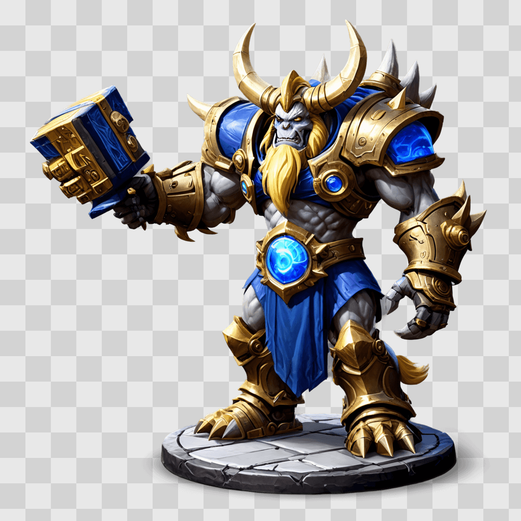 game in frame A male warrior holding a blue and gold shield