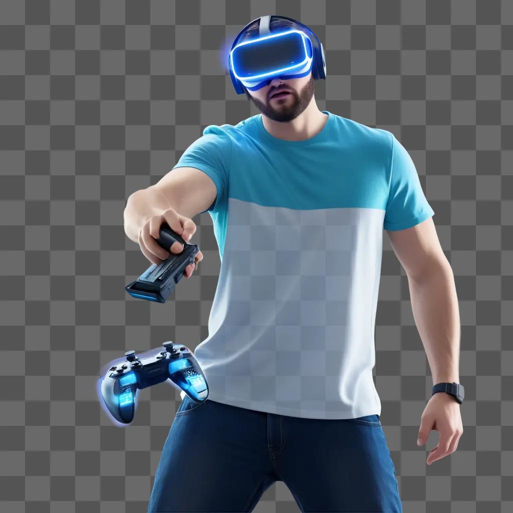 gamer is holding controllers and wearing a headset