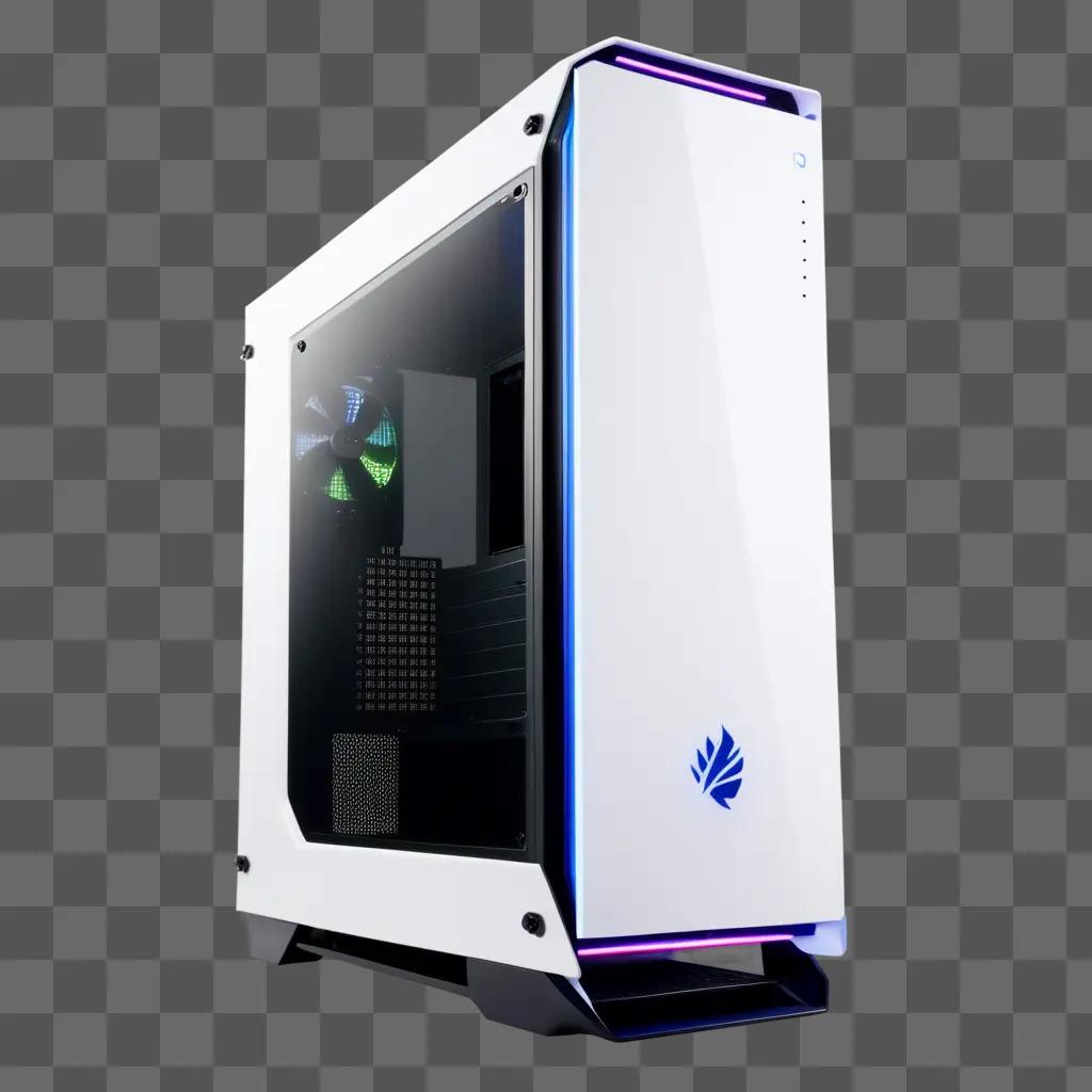 gaming PC with blue lighting and a leaf logo