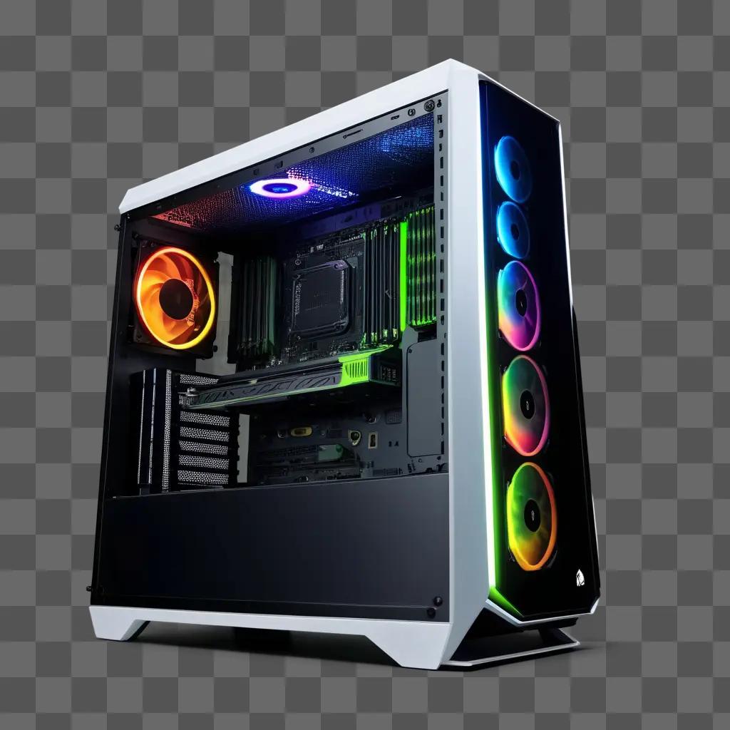 gaming PC with colorful lighting and a large tower case