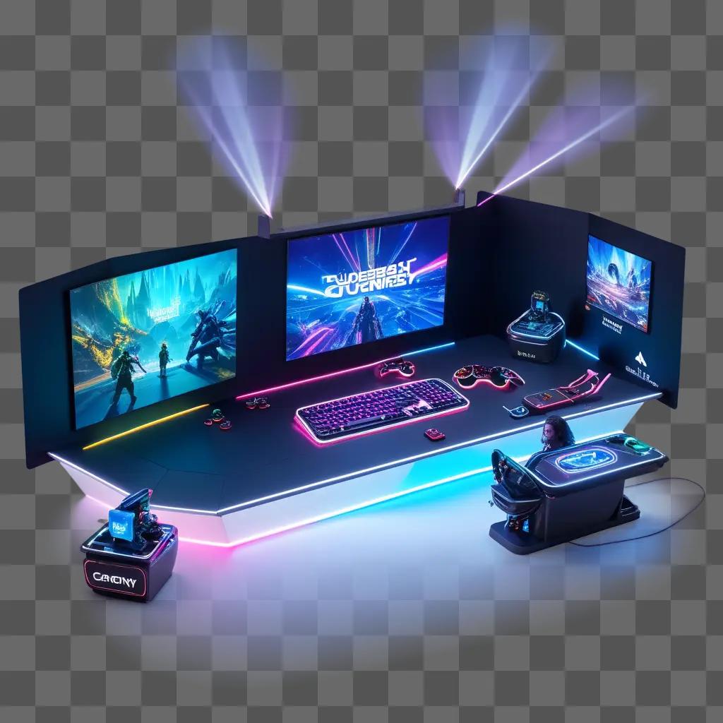 gaming desk with a keyboard and monitor