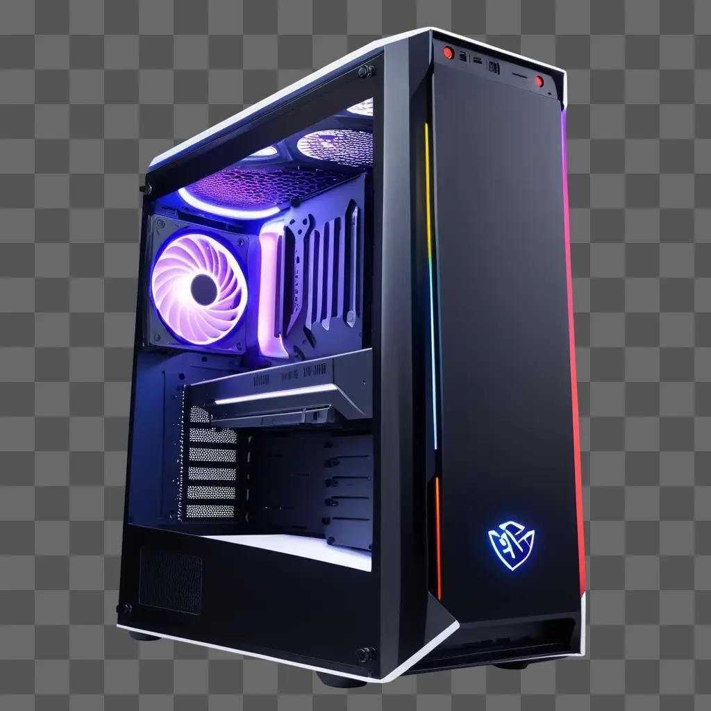 gaming pc with a black frame and a colorful fan