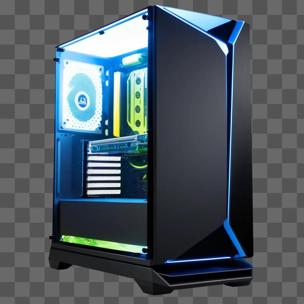 gaming pc with a blue light on it