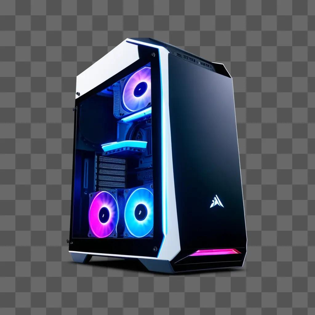 gaming pc with blue and pink lights