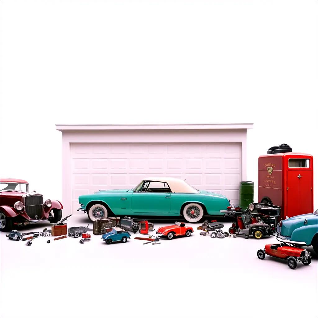 garage filled with old cars and toys