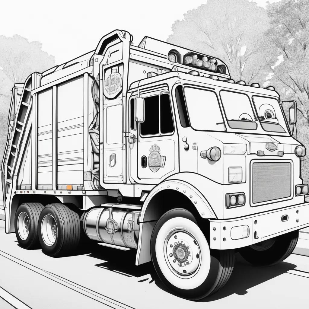 garbage truck coloring page shows a truck and trees