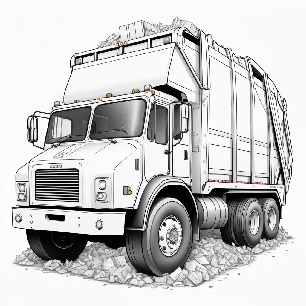 garbage truck coloring page with a pile of garbage