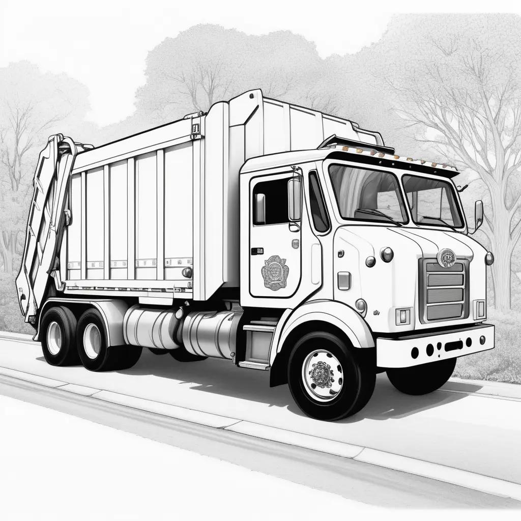 garbage truck in a black and white coloring page