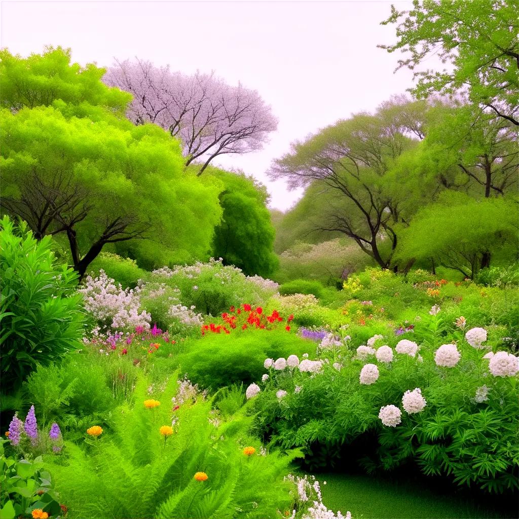 garden filled with vibrant flowers and lush green vegetation