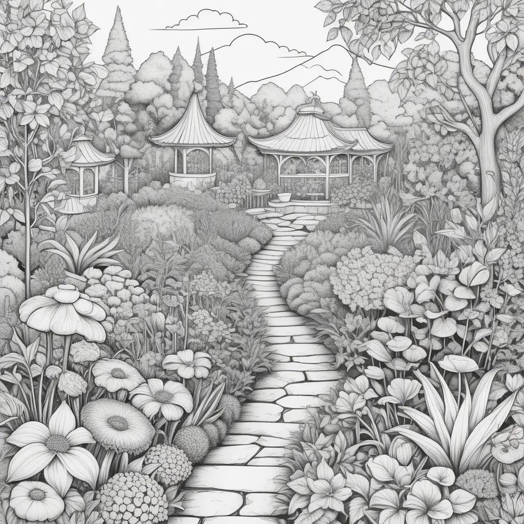 garden of banban coloring page features a path and gazebo