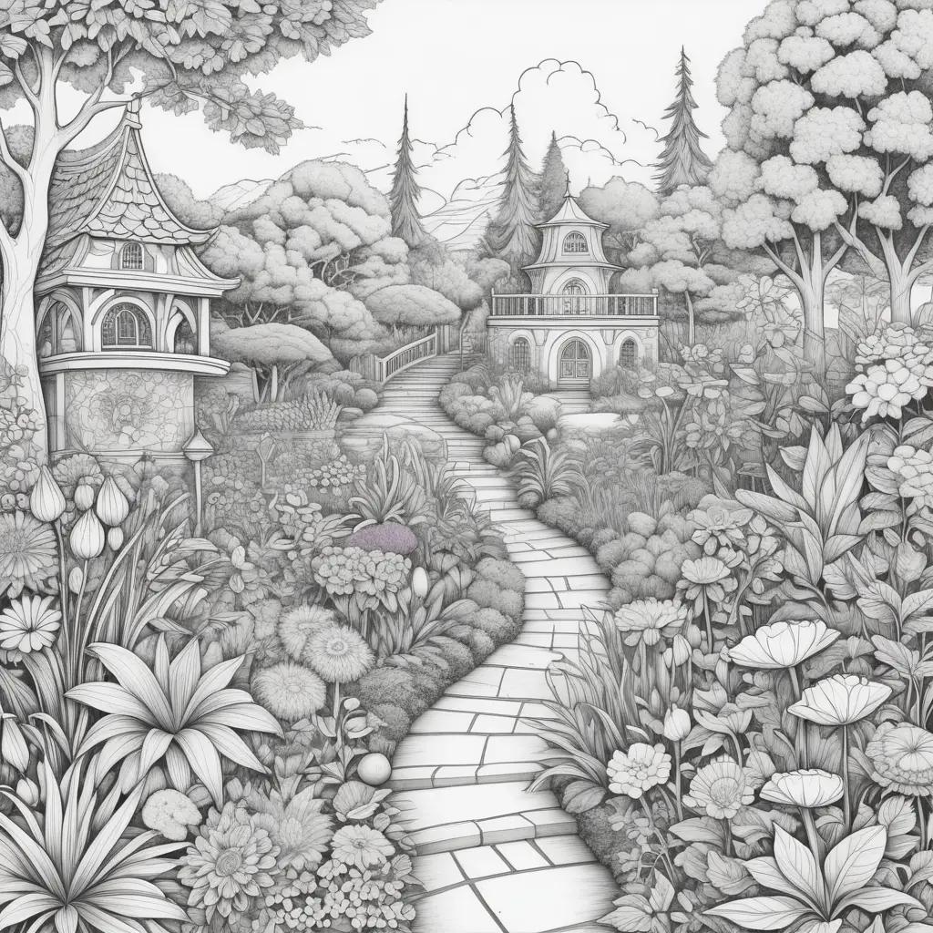 garden of banban coloring page features a winding path through a lush landscape