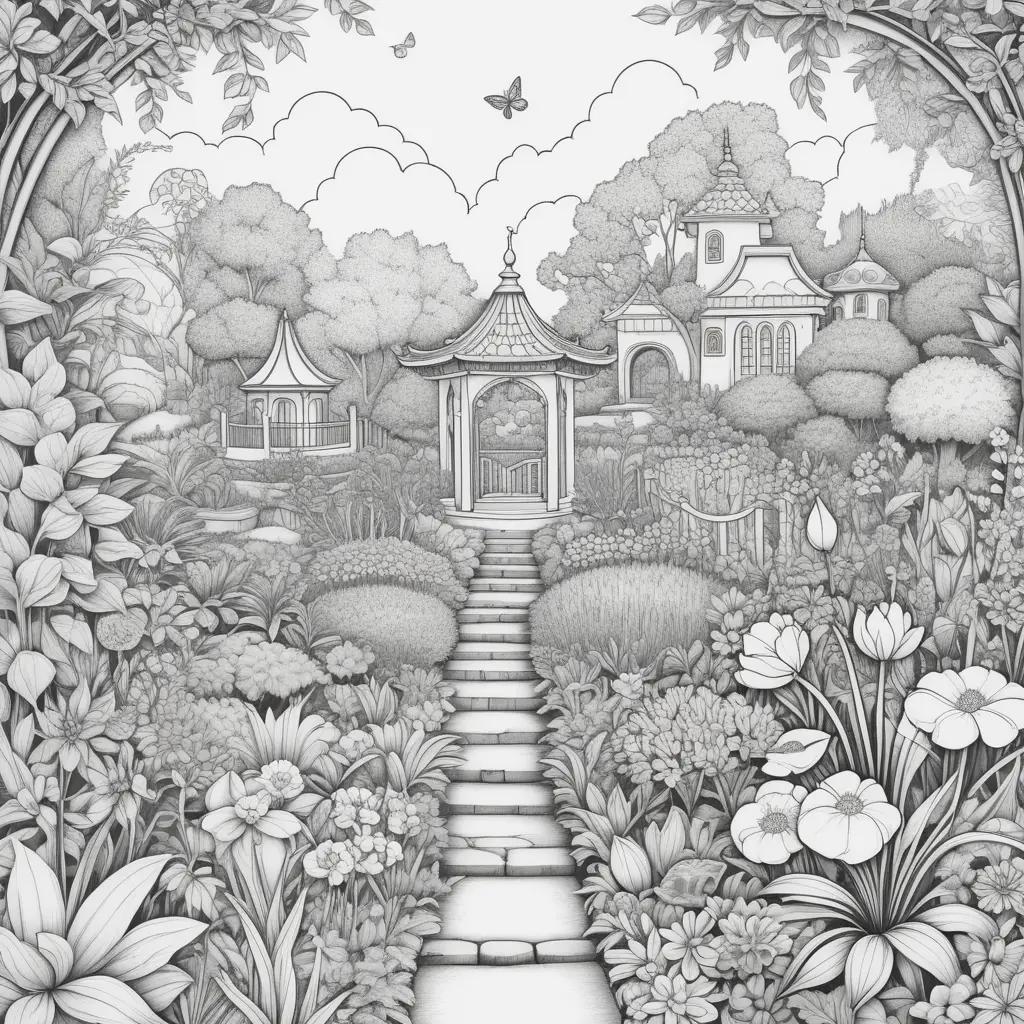 garden of banban coloring page with a butterfly