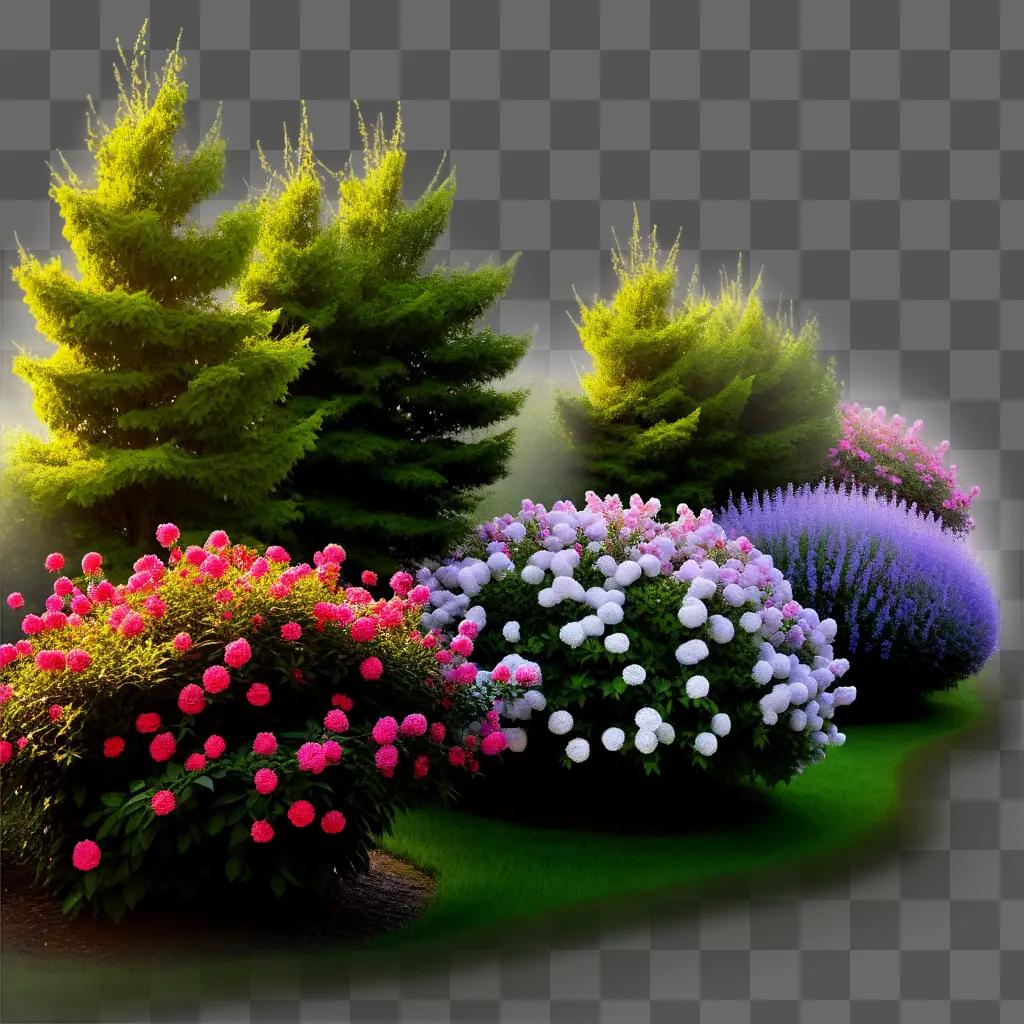 garden with flower bushes and trees