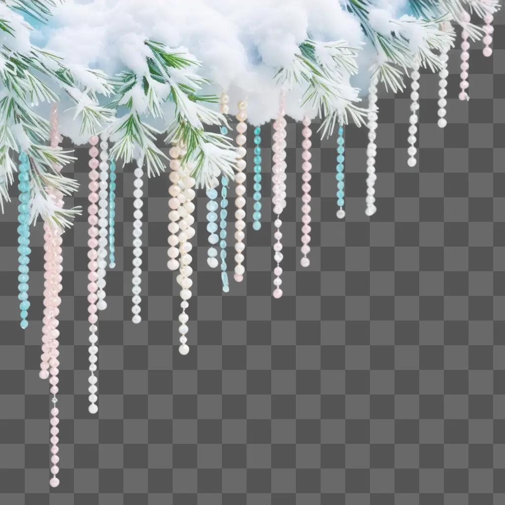 garland of transparent beads hangs in the snow