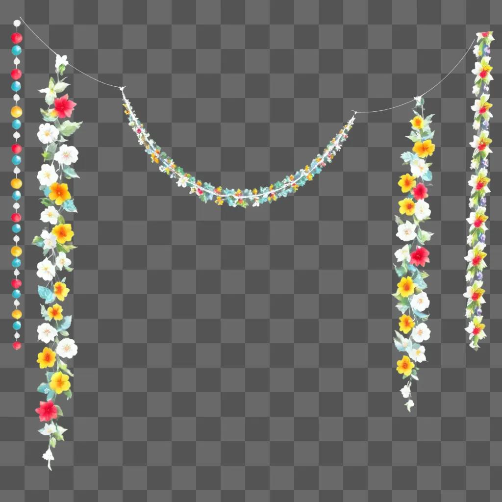 garland with transparent flowers and beads