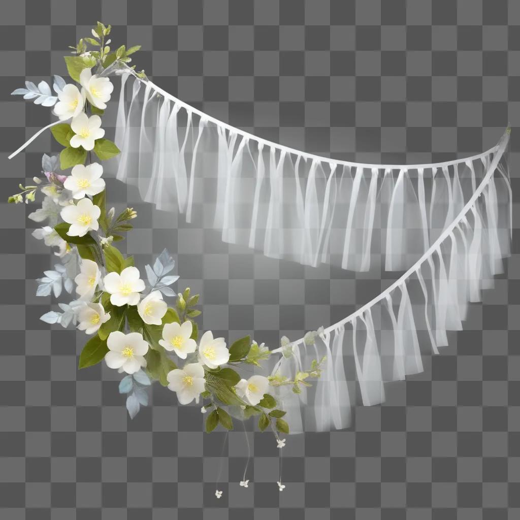 garland with white flowers and white leaves