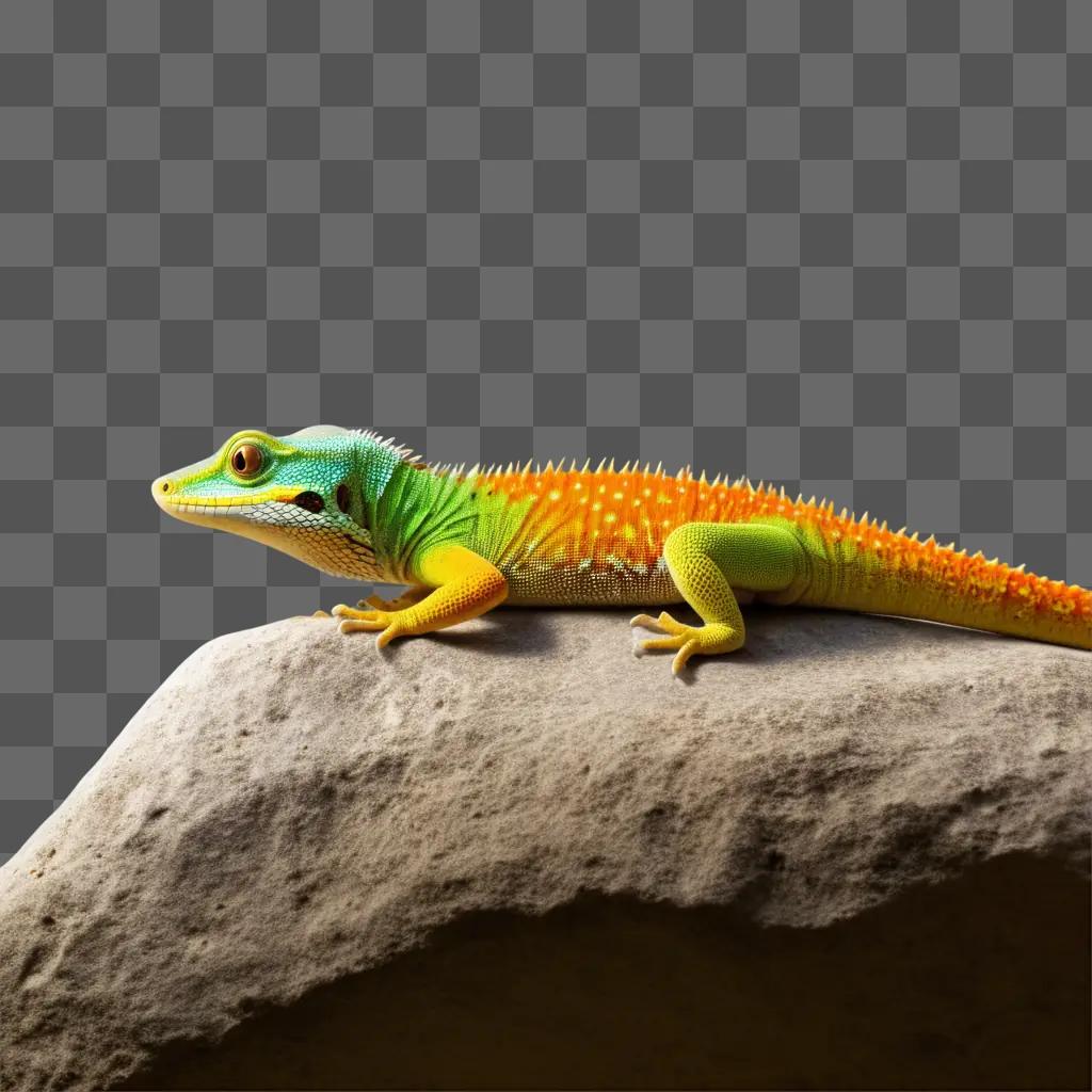 gecko with vibrant colors sits on a rock