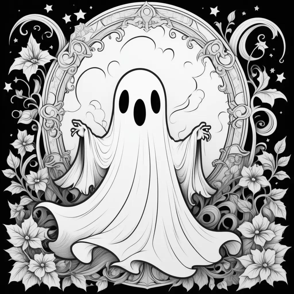 ghost coloring page with a ghost and a star