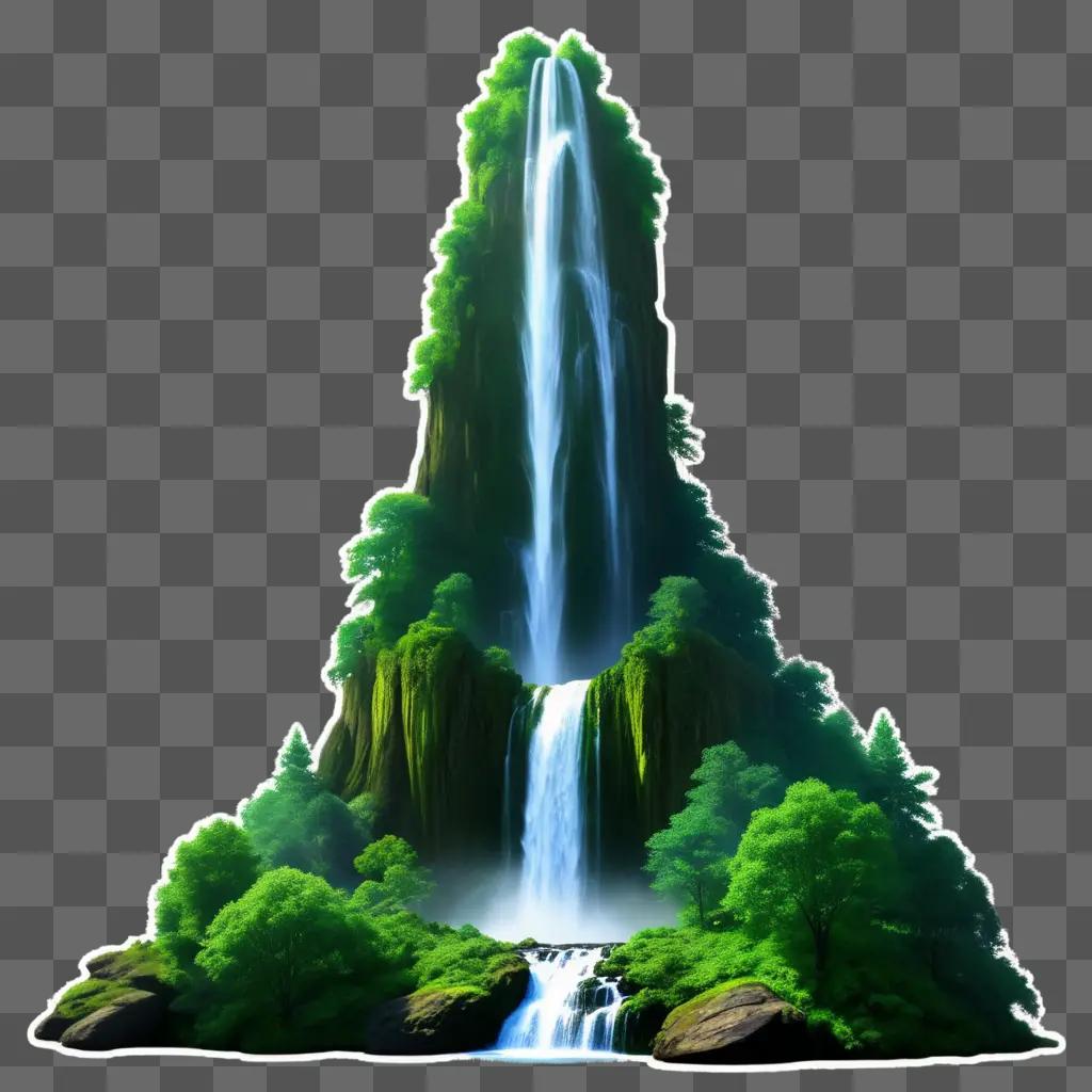 giant waterfall cascading down a green mountain