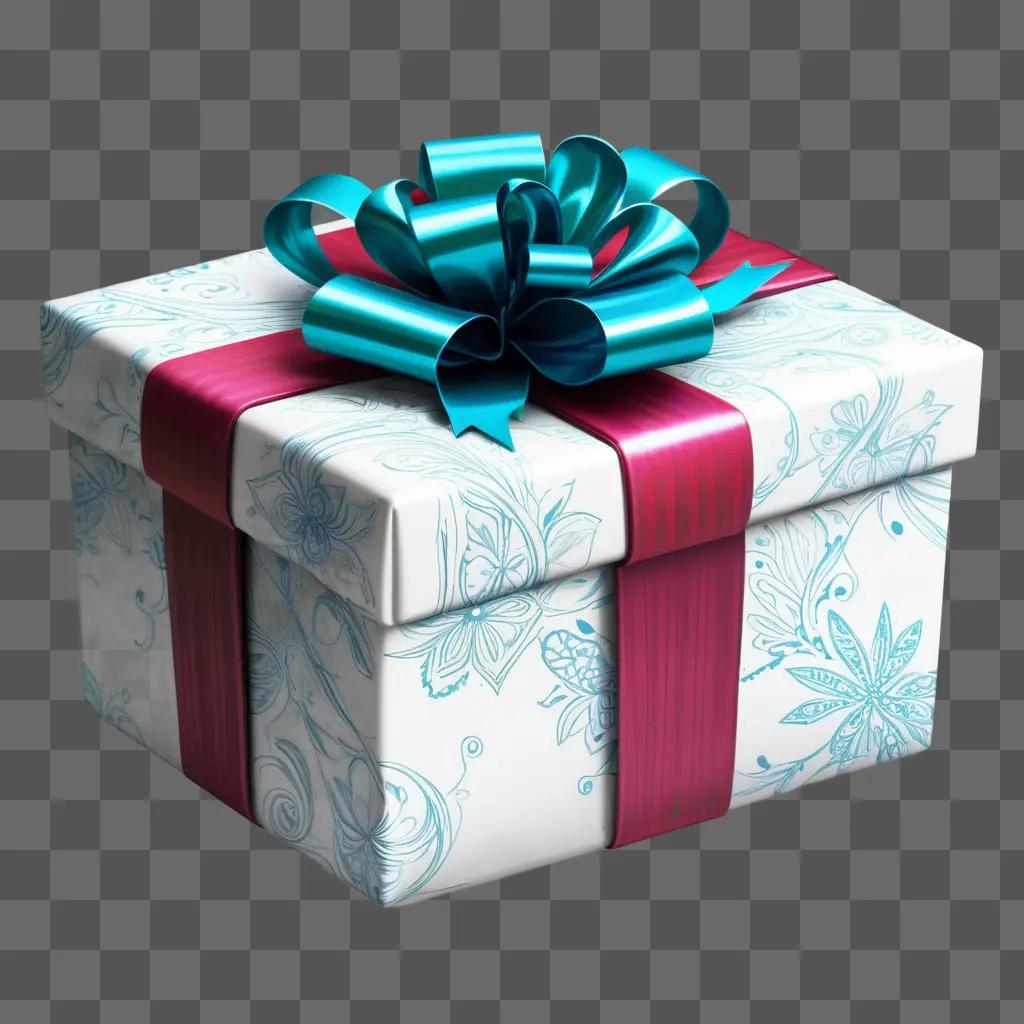 gift box with a blue bow and floral design