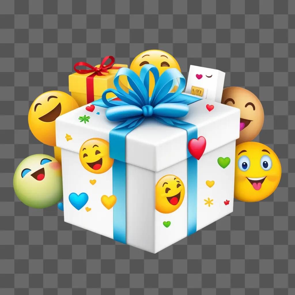 gift box with smiles and emojis around it