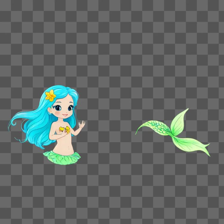 gift drawing outline A cartoon mermaid and fish on a green background ...