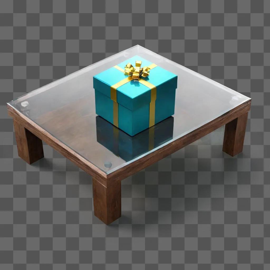 gift drawing with colour A blue box sits on a glass table