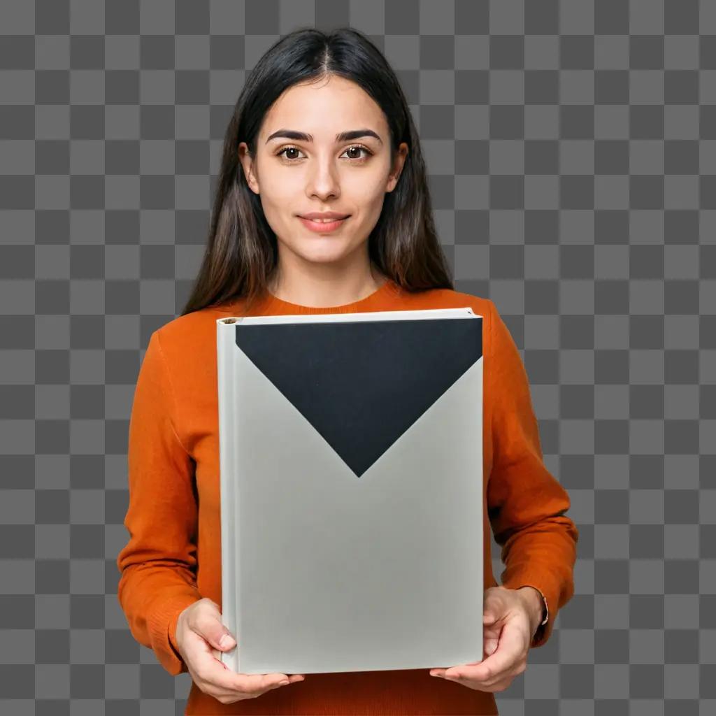 gift drawing with colour A young woman holding a large book with a black triangle