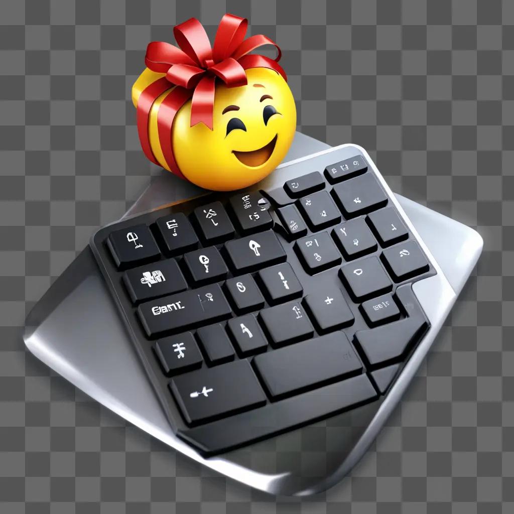 gift emoji A computer keyboard with a gift bow on top of it