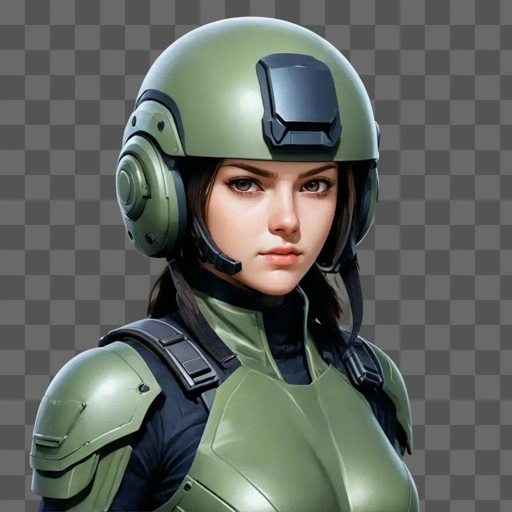 gift outline A woman in a green helmet with a headset on her head