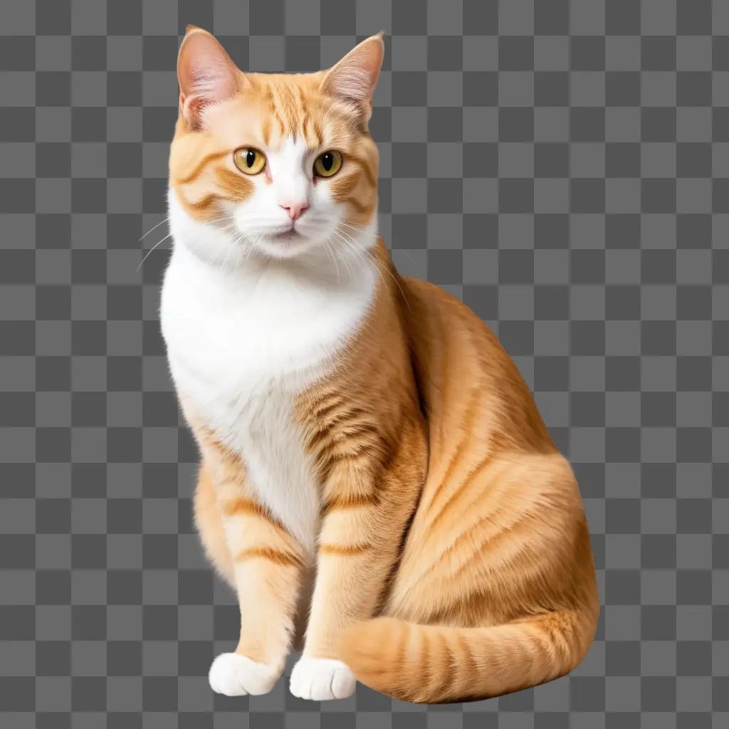 ginger cat with white paws sits on a beige background