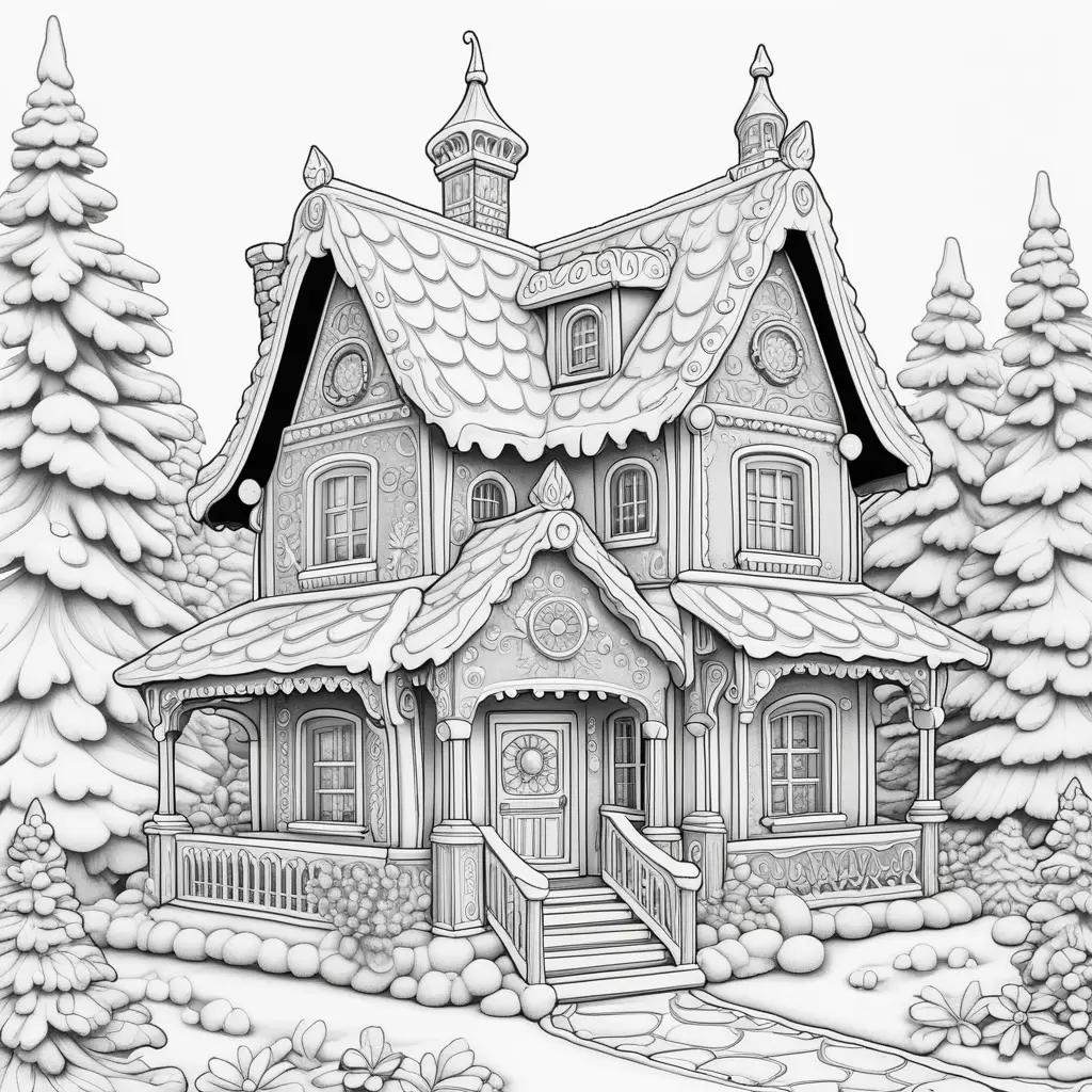 gingerbread house coloring page with detailed details