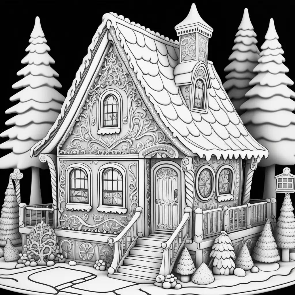 gingerbread house in black and white coloring page