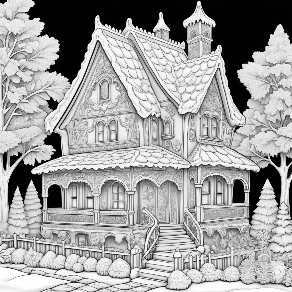 gingerbread house in black and white coloring pages