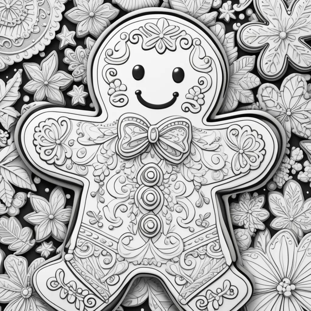 gingerbread man coloring page with flowers and leaves