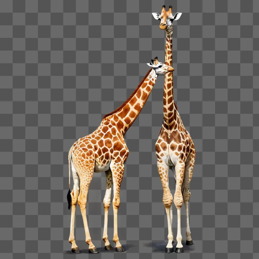 giraffe drawing realistic Two giraffes embrace on a blurry background