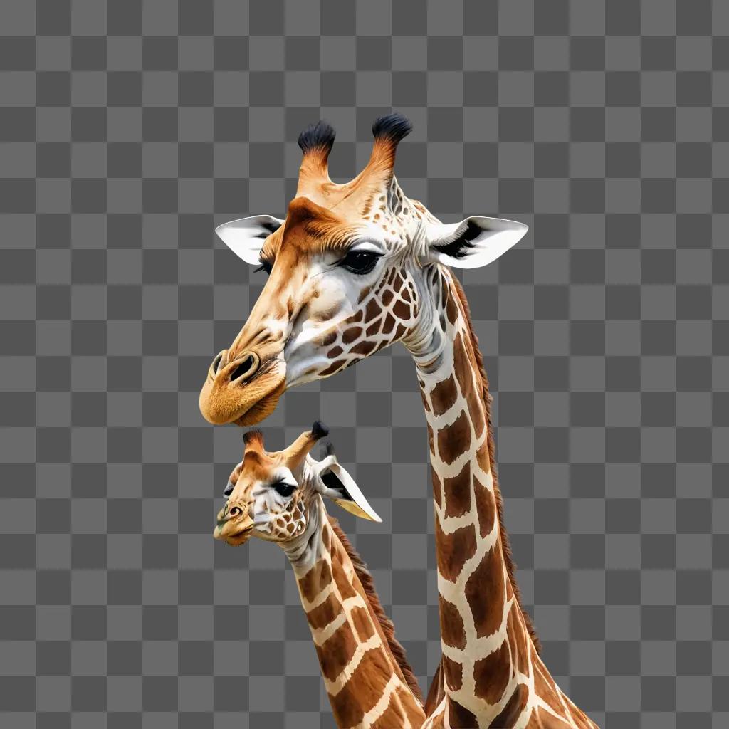 giraffe illustrated Two giraffes standing next to each other on a brown background