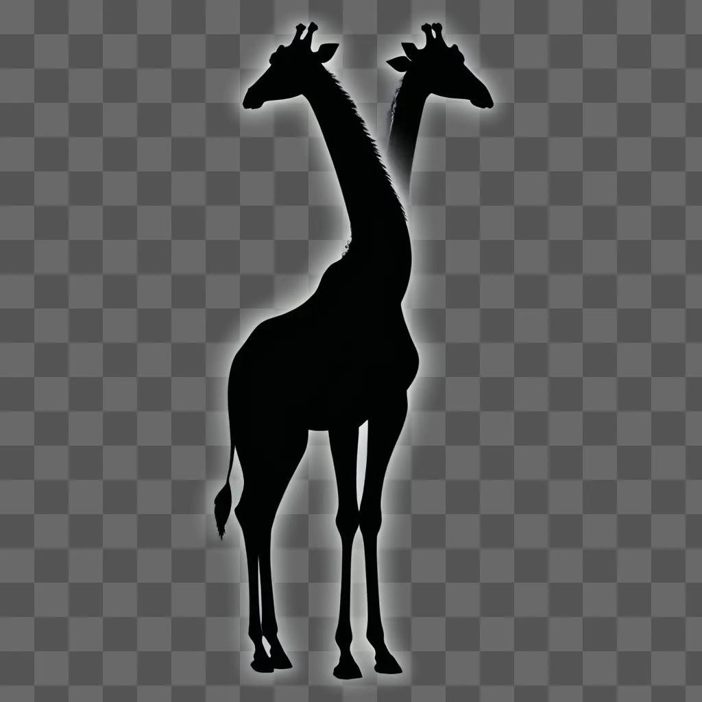 giraffe silhouette Two giraffes stand in silhouette against a dark background