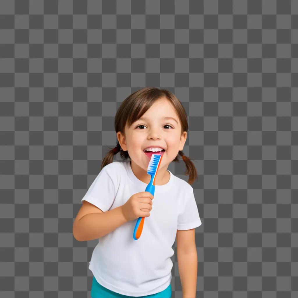 girl brushes her teeth in a cartoon style