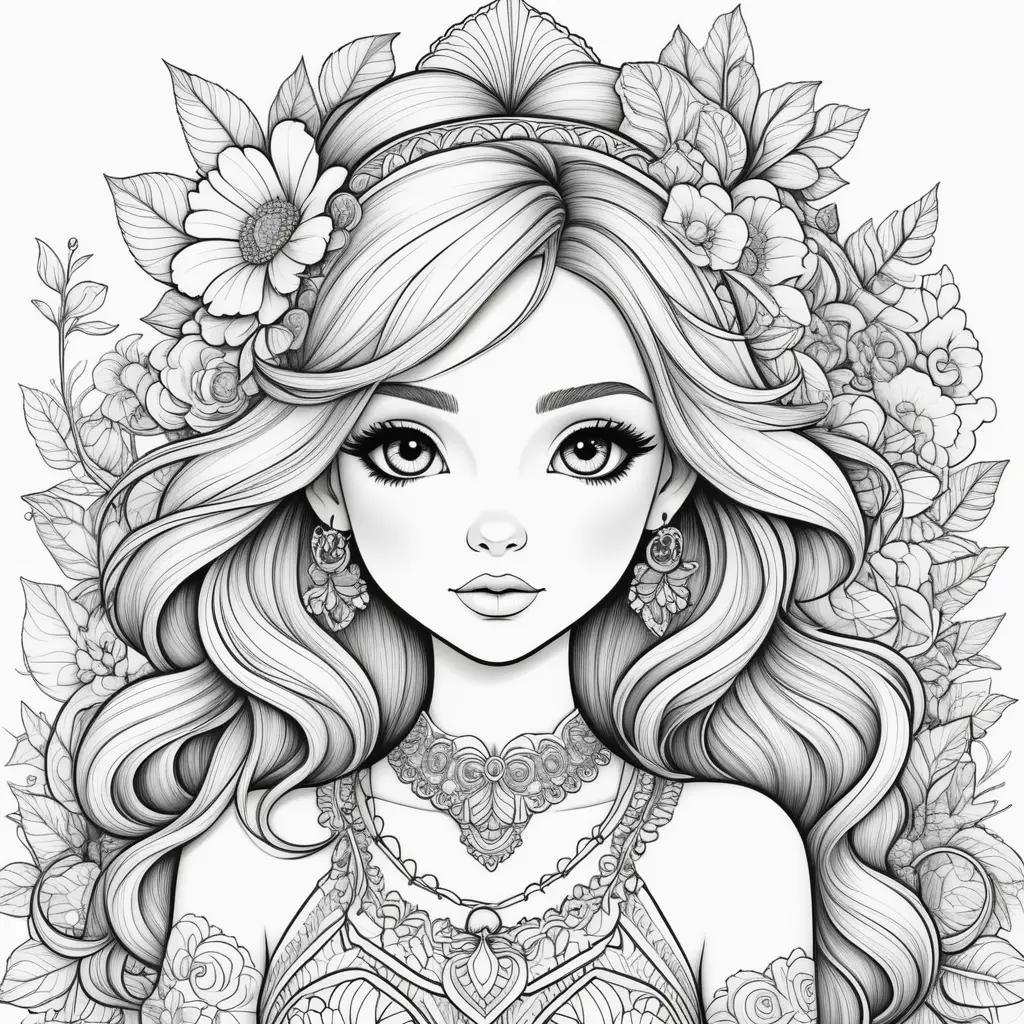 girl coloring pages with a flower crown