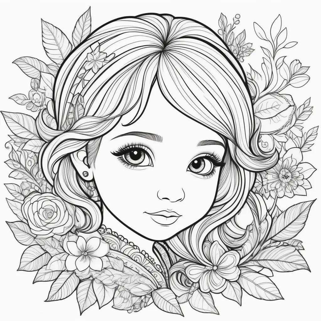 girl coloring pages with a tree and flowers