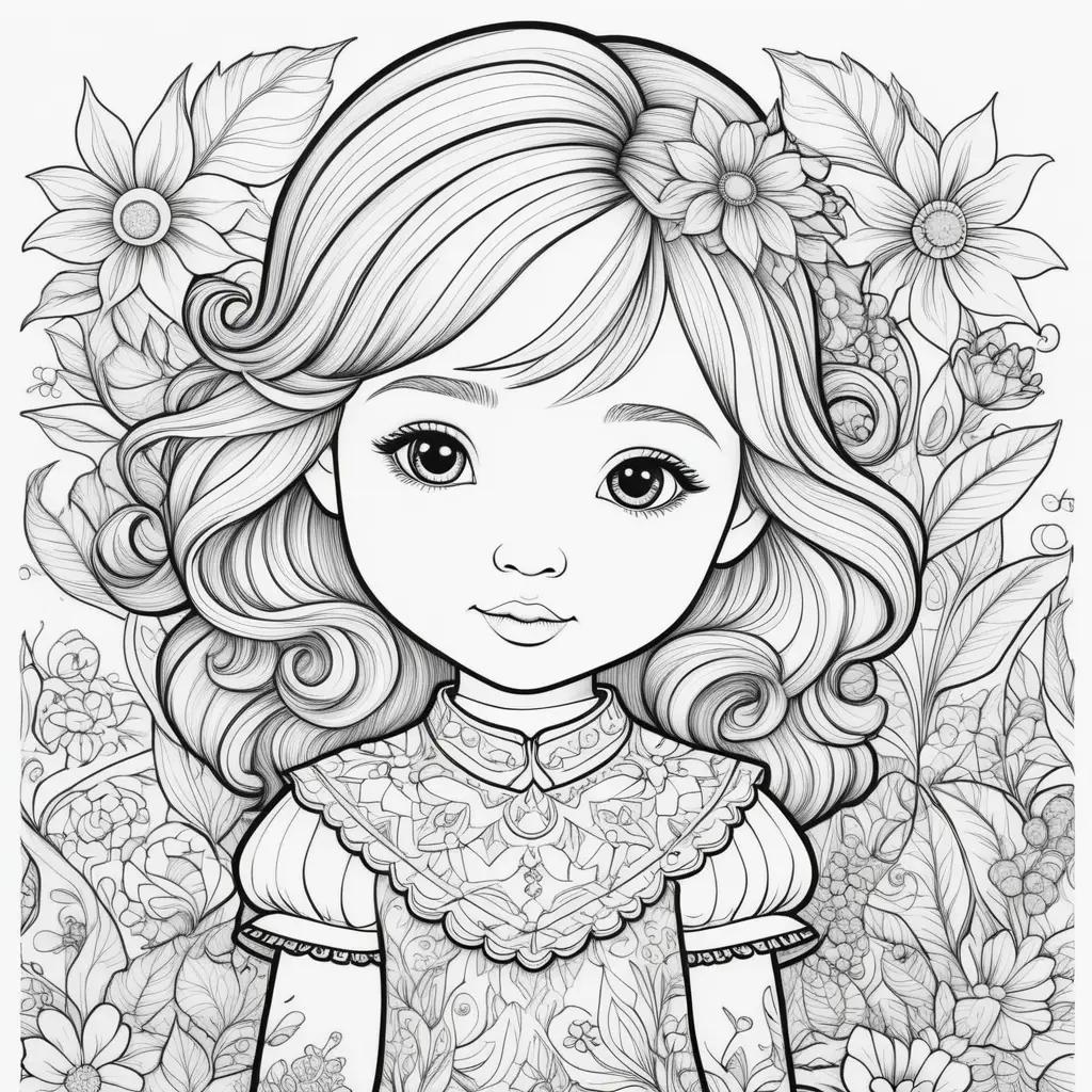 girl in a floral dress coloring a flower