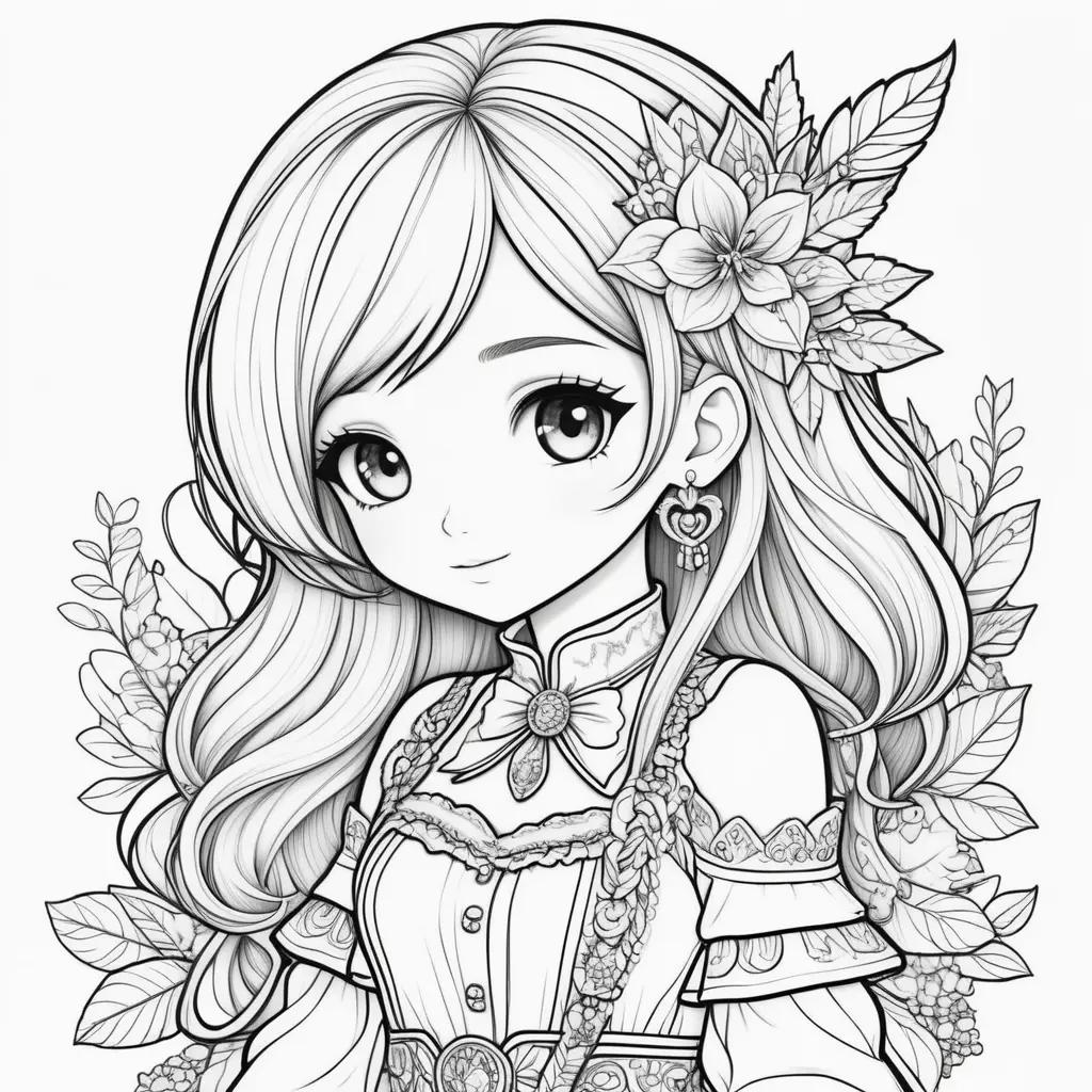 girl in a gacha life coloring page with a flower in her hair