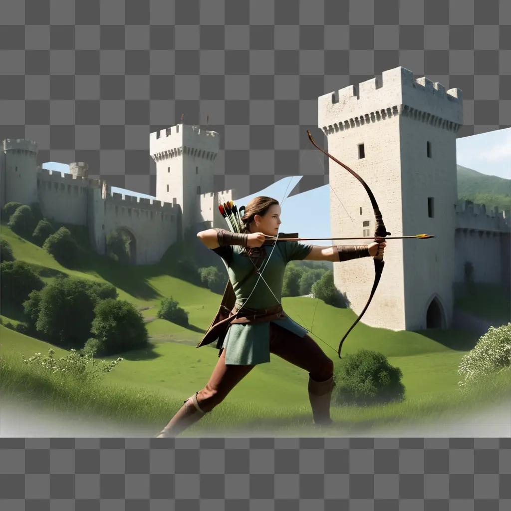 girl in a green outfit shooting an arrow