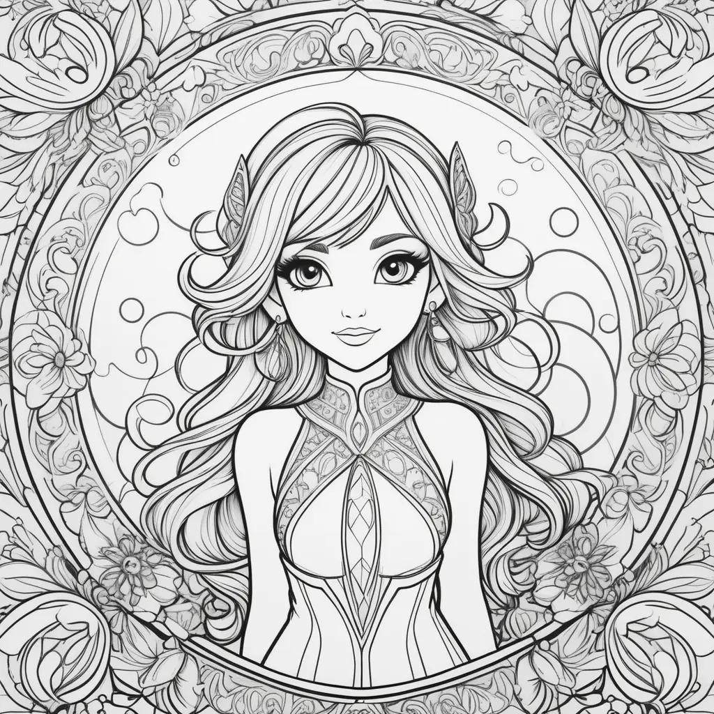 girl in a miraculous coloring page with a flower design